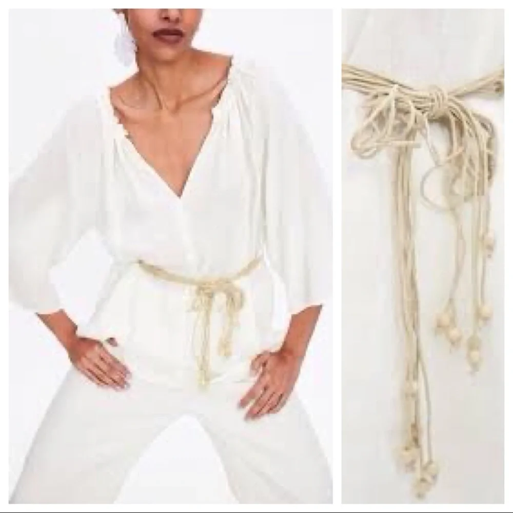 NWT. Zara White Linen Blouse. Size M.